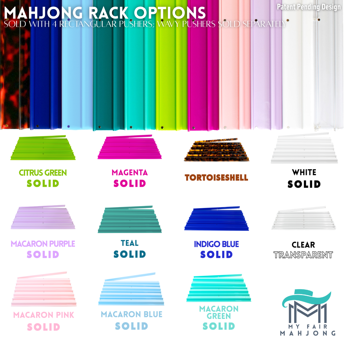 MAHJONG RACKS | Premium Acrylic | 4 Racks + 4 Pushers